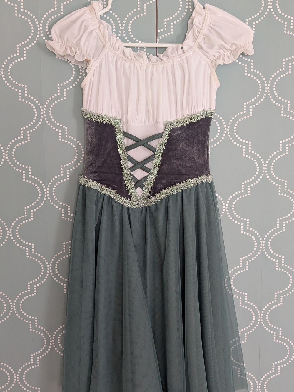 Weissman White and Sage Green Peasant-Style Girls' Dress